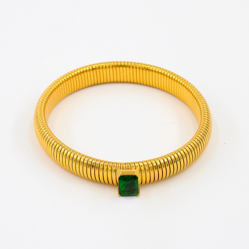 Wholesale Titanium Steel Square Zircon 18K Gold Stainless Steel Bracelet